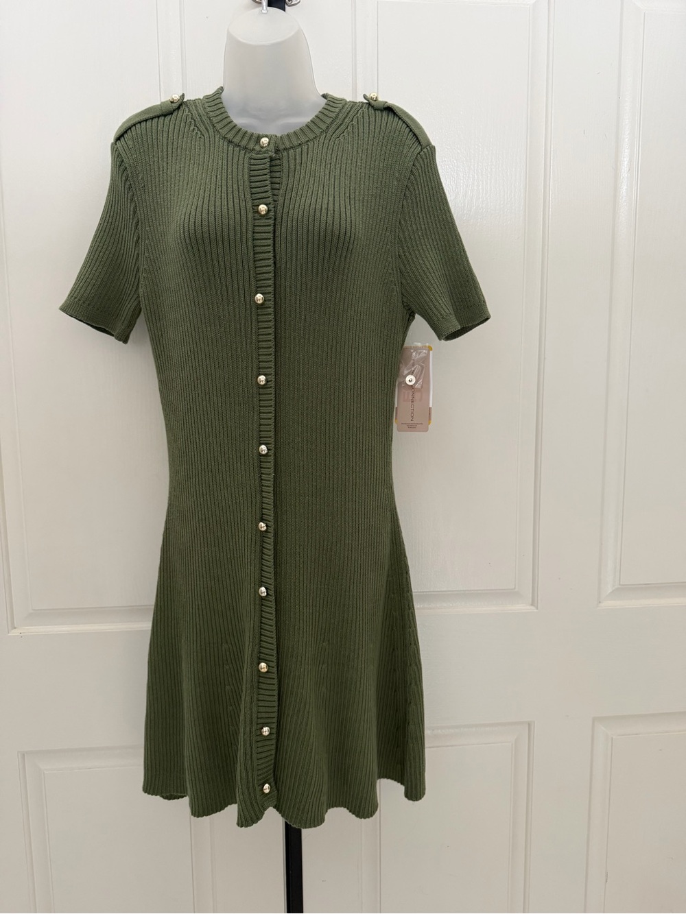 French Connection Olive Rib-Knit Button-Front Dress Sz M